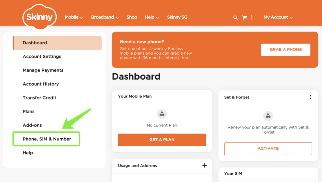 点击 Phone, Sim & Number